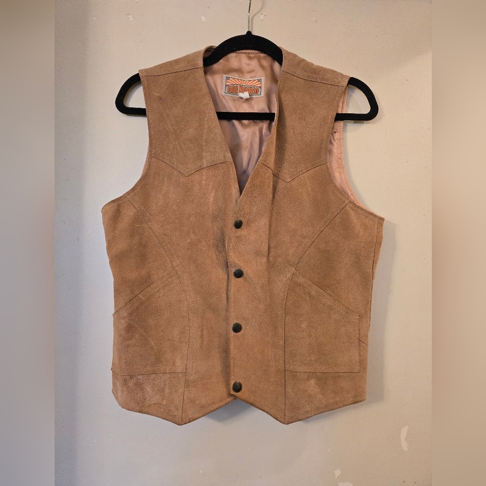 Rio Bravo Tan suede vest cowhide leather with button closures front and pockets